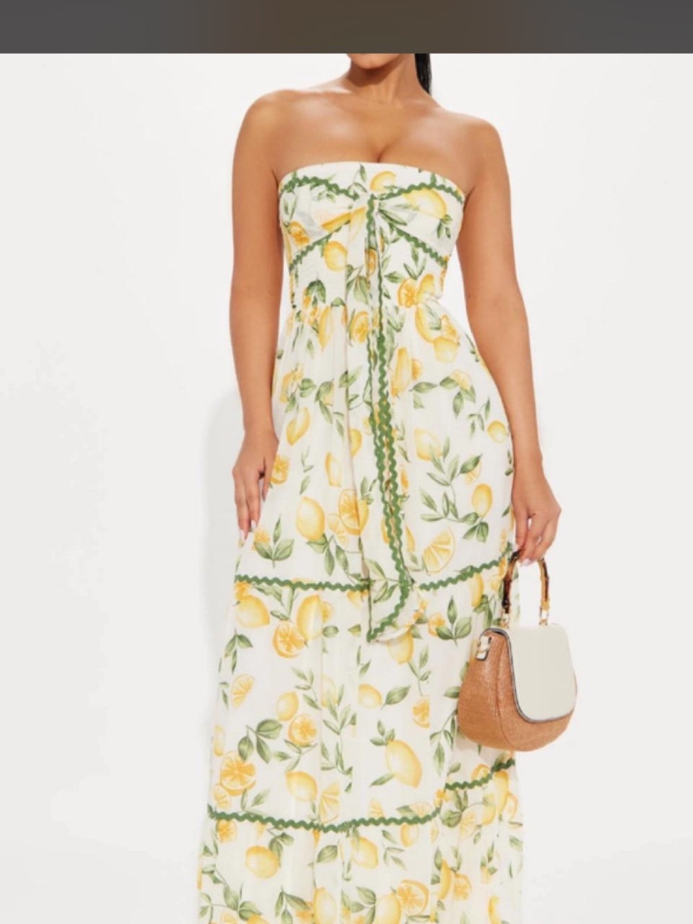 Strapless Lemon Print Maxi Dress - White/Yellow